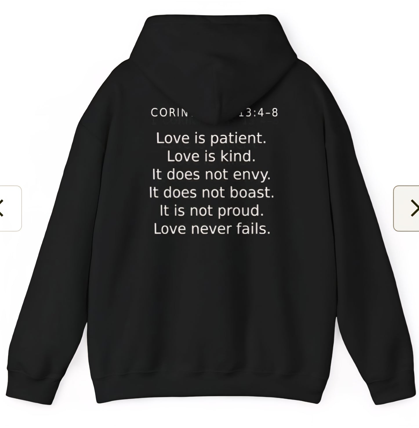 Christian Heart Cross Hoodie — "Love" with 1 Corinthians 13 Verse Back