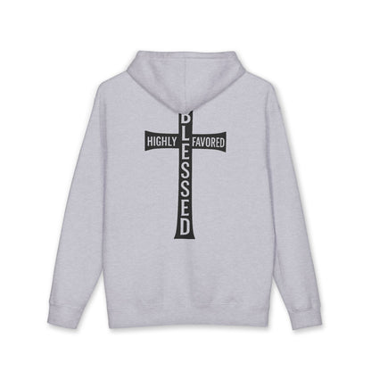 Blessed Cross Hoodie — "Highly Favored, Blessed" Religious Hooded Sweatshirt