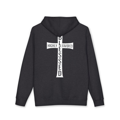Blessed Cross Hoodie — "Highly Favored, Blessed" Religious Hooded Sweatshirt