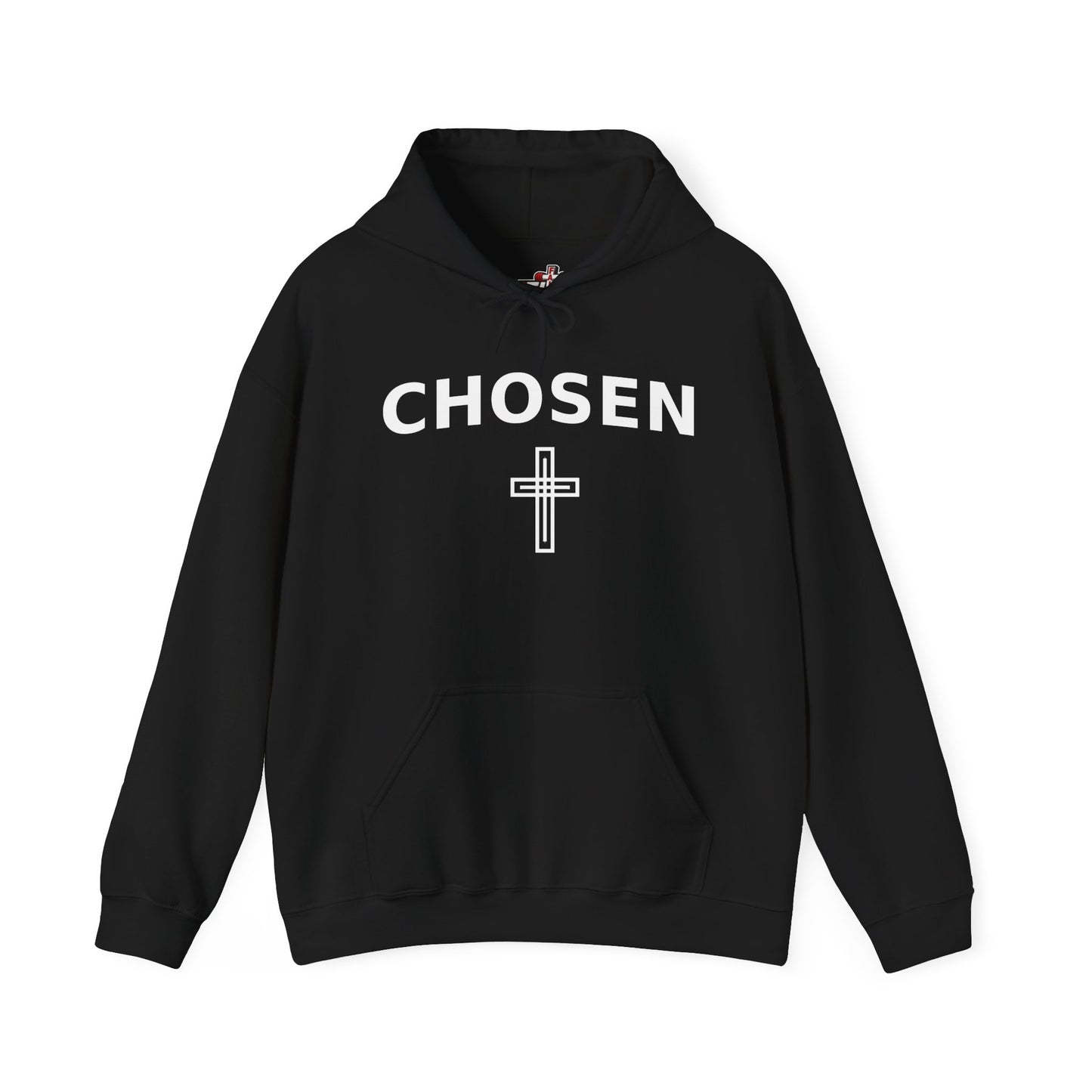 Chosen Cross Hoodie — “Chosen” Christian Pullover with Matthew 22:14 Back Quote