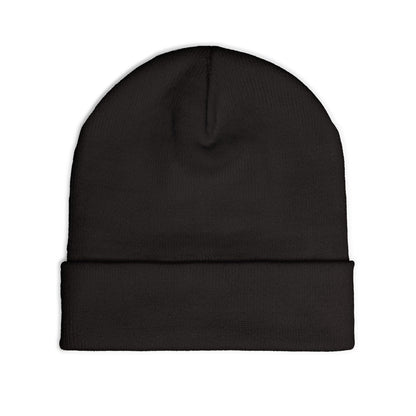 Embroidered 'NFIT' Cross Knit Beanie – Warm Black Cuffed Hat